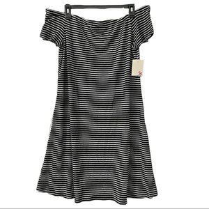 Black & White Stripped Off the Shoulder Rib Dress